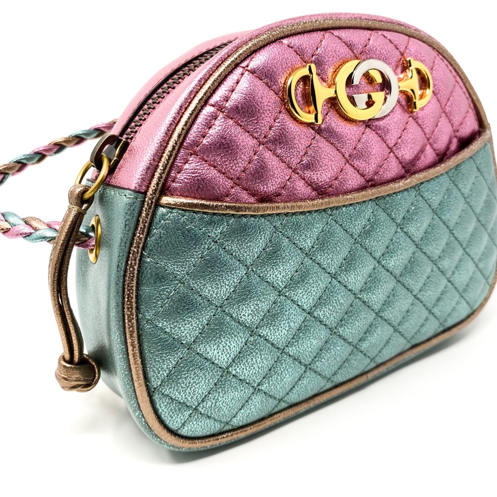 GUCCI Trapuntata Crossbody Shoulder Bag Pink Green - Picture 3 of 15